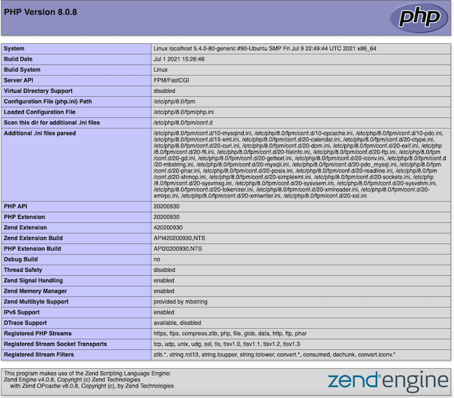 PHP Information page